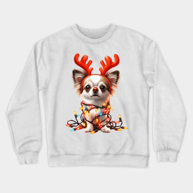 Christmas Red Nose Chihuahua Dog Crewneck Sweatshirt by Chromatic Fusion Studio